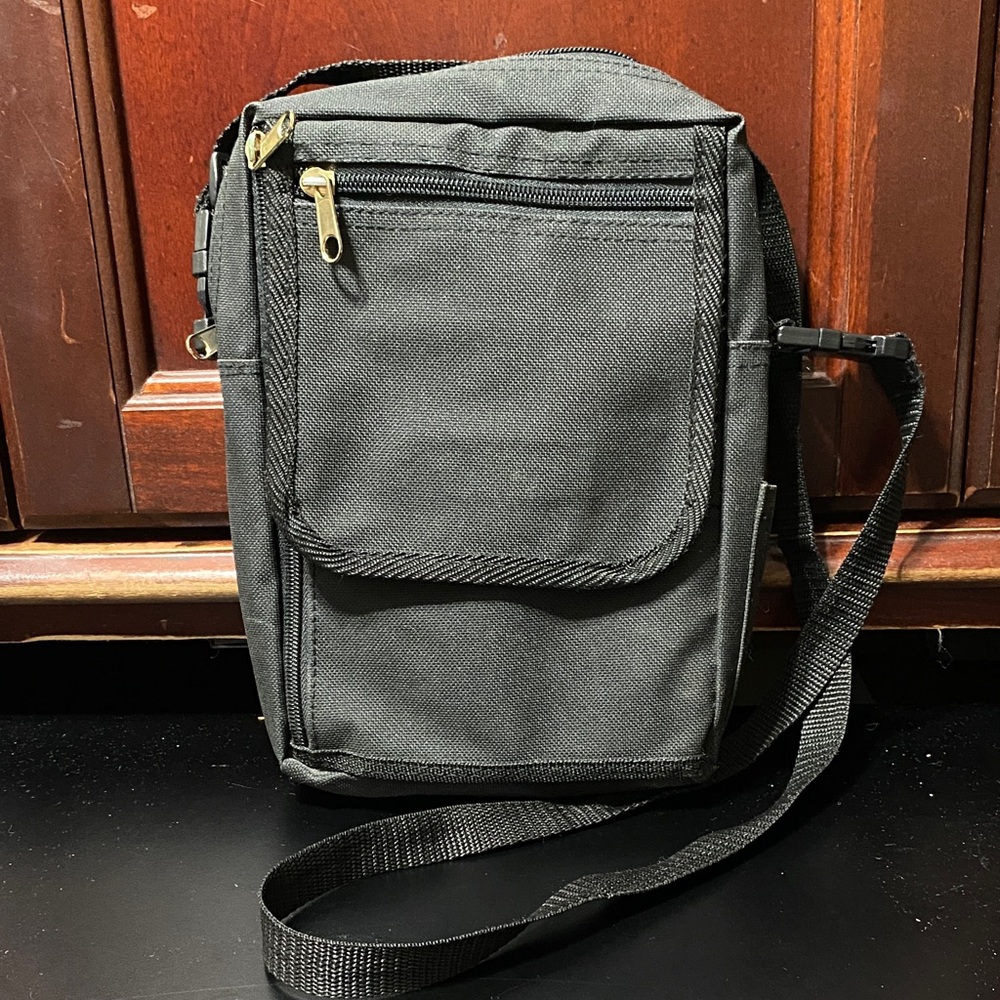 Vintage Black canvas messenger Crossbody or belt Bag
